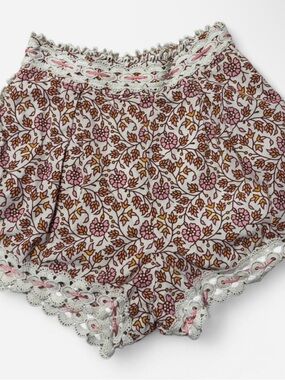 High-Waist Floral Lace Trim Shorts - Pink